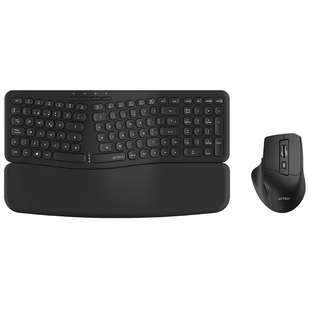 Combo 2 en 1 Inalámbrico | Creator Ultra Confort MK650 | Teclado + Mouse Ergonómico + 2.4 MHz + 1600 DPI + Teclas tipo Tijera + Reposa Muñeca Magnético + 2xBat AAA + 1xBat AA | Advanced | Negro