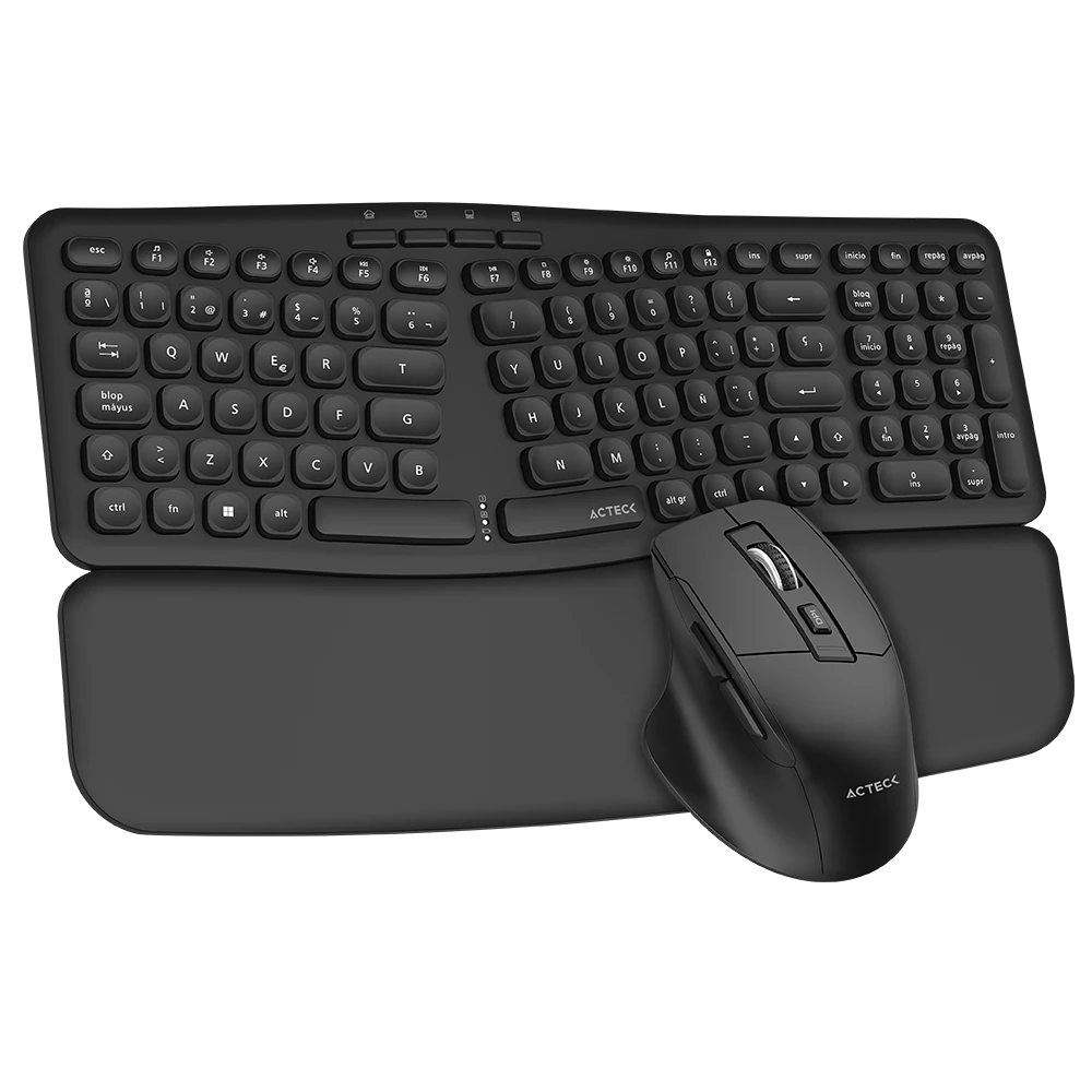 Combo 2 en 1 Inalámbrico | Creator Ultra Confort MK650 | Teclado + Mouse Ergonómico + 2.4 MHz + 1600 DPI + Teclas tipo Tijera + Reposa Muñeca Magnético + 2xBat AAA + 1xBat AA | Advanced | Negro