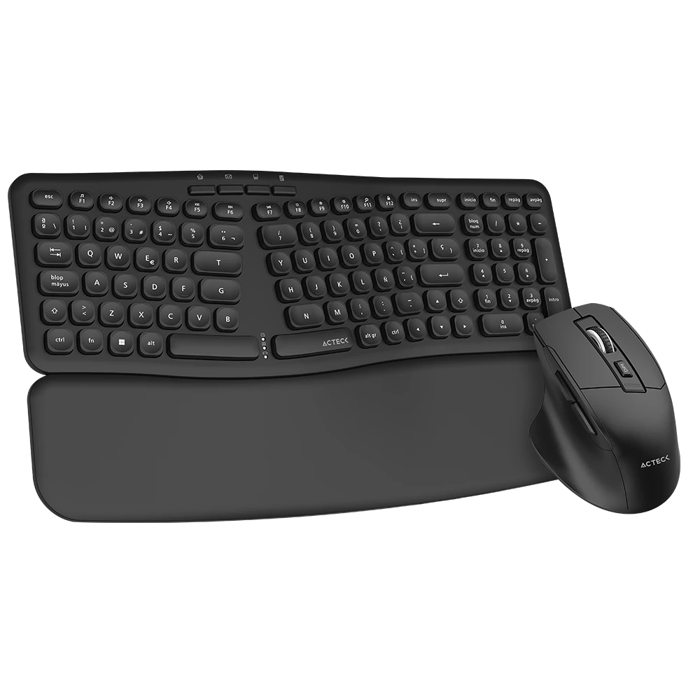 Combo 2 en 1 Inalámbrico | Creator Ultra Confort MK650 | Teclado + Mouse Ergonómico + 2.4 MHz + 1600 DPI + Teclas tipo Tijera + Reposa Muñeca Magnético + 2xBat AAA + 1xBat AA | Advanced | Negro