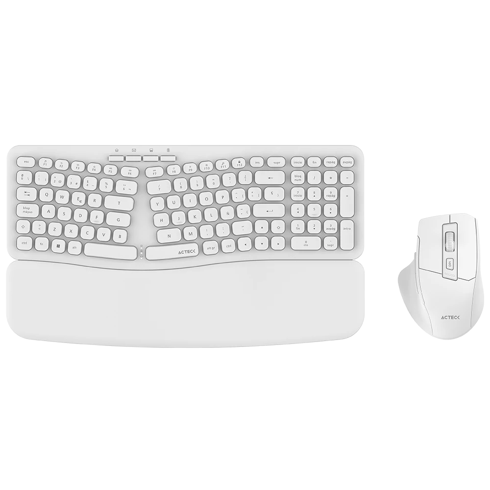 Combo 2 en 1 Inalámbrico | Creator Ultra Confort MK650 | Teclado + Mouse Ergonómico + 2.4 MHz + 1600 DPI + Teclas tipo Tijera + Reposa Muñeca Magnético + 2xBat AAA + 1xBat AA | Advanced | Blanco