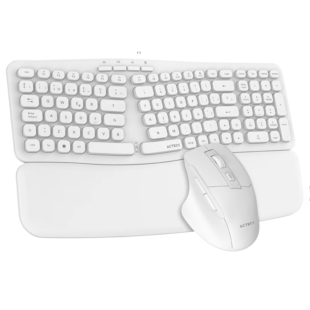 Combo 2 en 1 Inalámbrico | Creator Ultra Confort MK650 | Teclado + Mouse Ergonómico + 2.4 MHz + 1600 DPI + Teclas tipo Tijera + Reposa Muñeca Magnético + 2xBat AAA + 1xBat AA | Advanced | Blanco