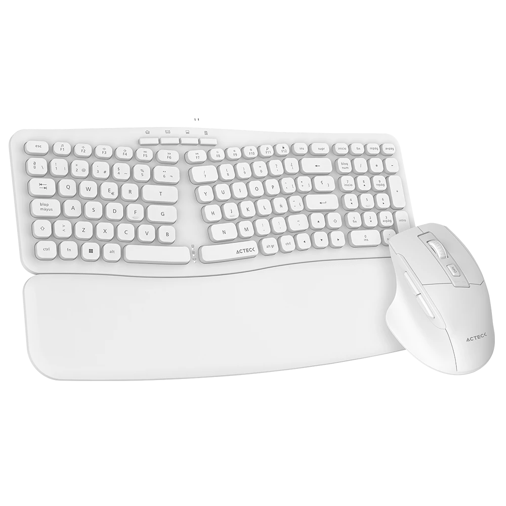 Combo 2 en 1 Inalámbrico | Creator Ultra Confort MK650 | Teclado + Mouse Ergonómico + 2.4 MHz + 1600 DPI + Teclas tipo Tijera + Reposa Muñeca Magnético + 2xBat AAA + 1xBat AA | Advanced | Blanco