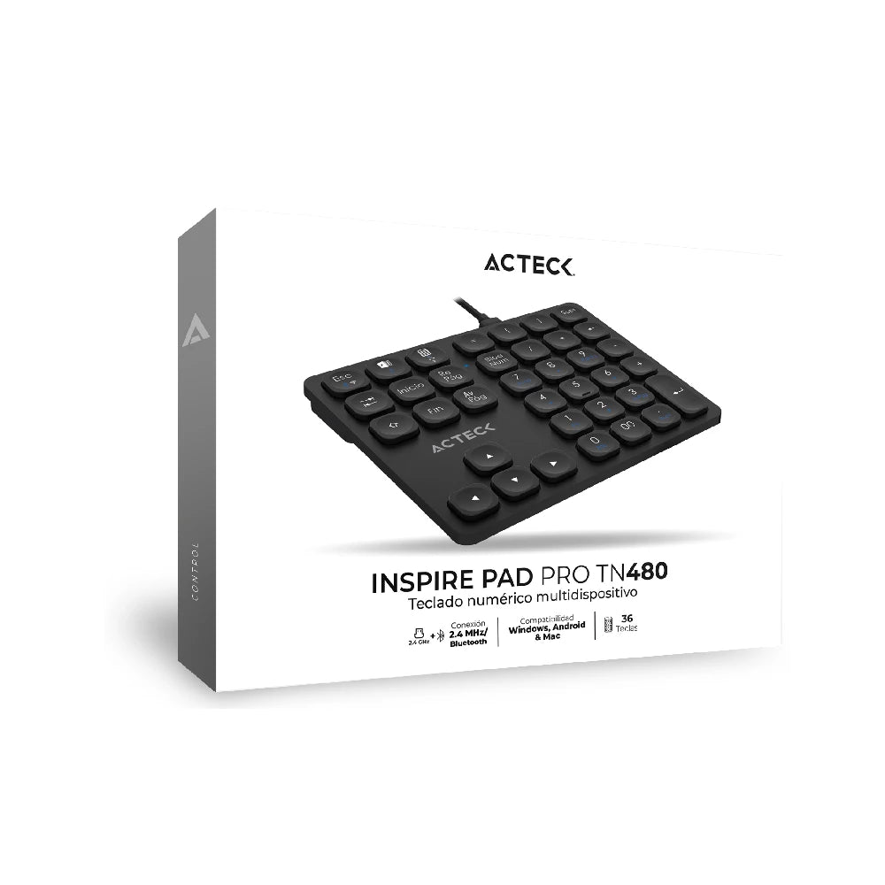 Teclado Numerico Multidispositivo | Inspire Pad Pro TN480 | 2.4 Ghz + BT 5.0 Dual Mode + Recargable | Advanced Series | Negro