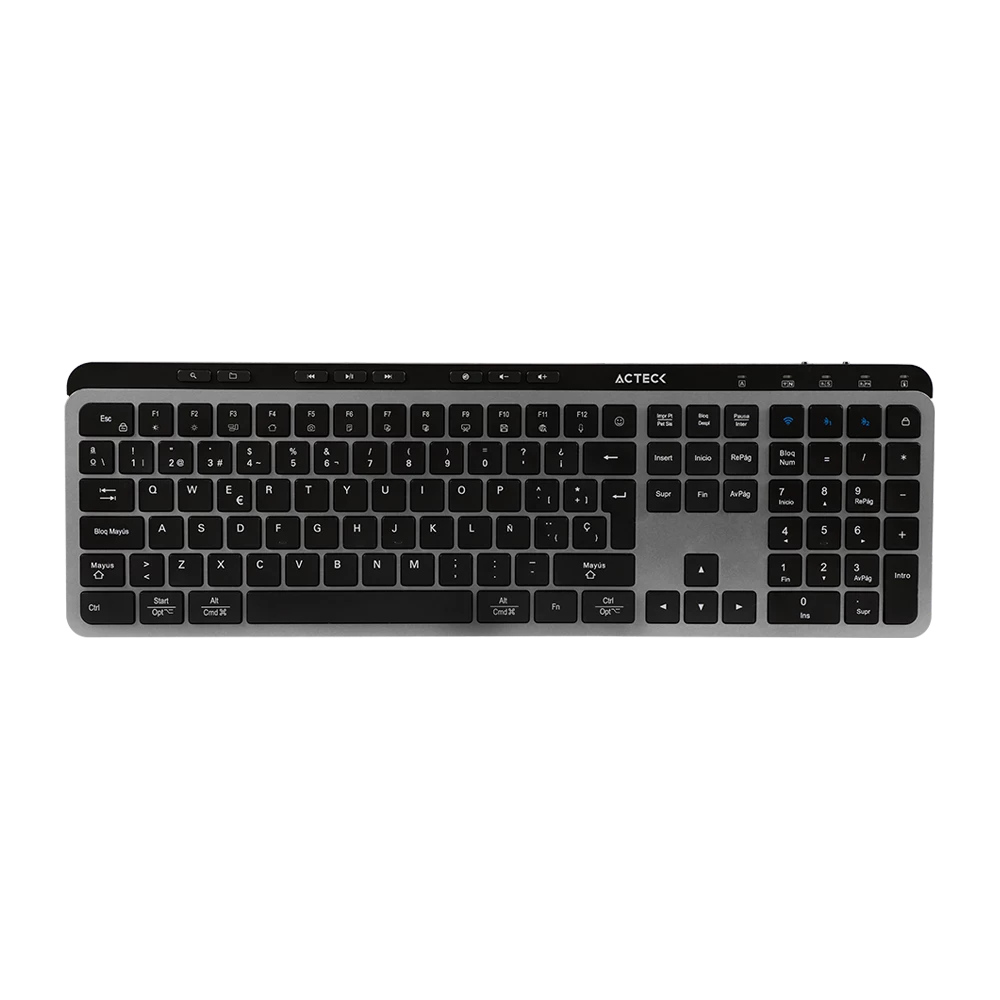 Teclado Multidispositivo | Inspire Krea TI755 |/ 2.4 MHz + 2 modos BT  | Tamaño 100% | Teclas de Membrana Tipo Tijera + Perfil Delgado + Teclas Multimedia |  Recargable  | Elite Negro-Gris