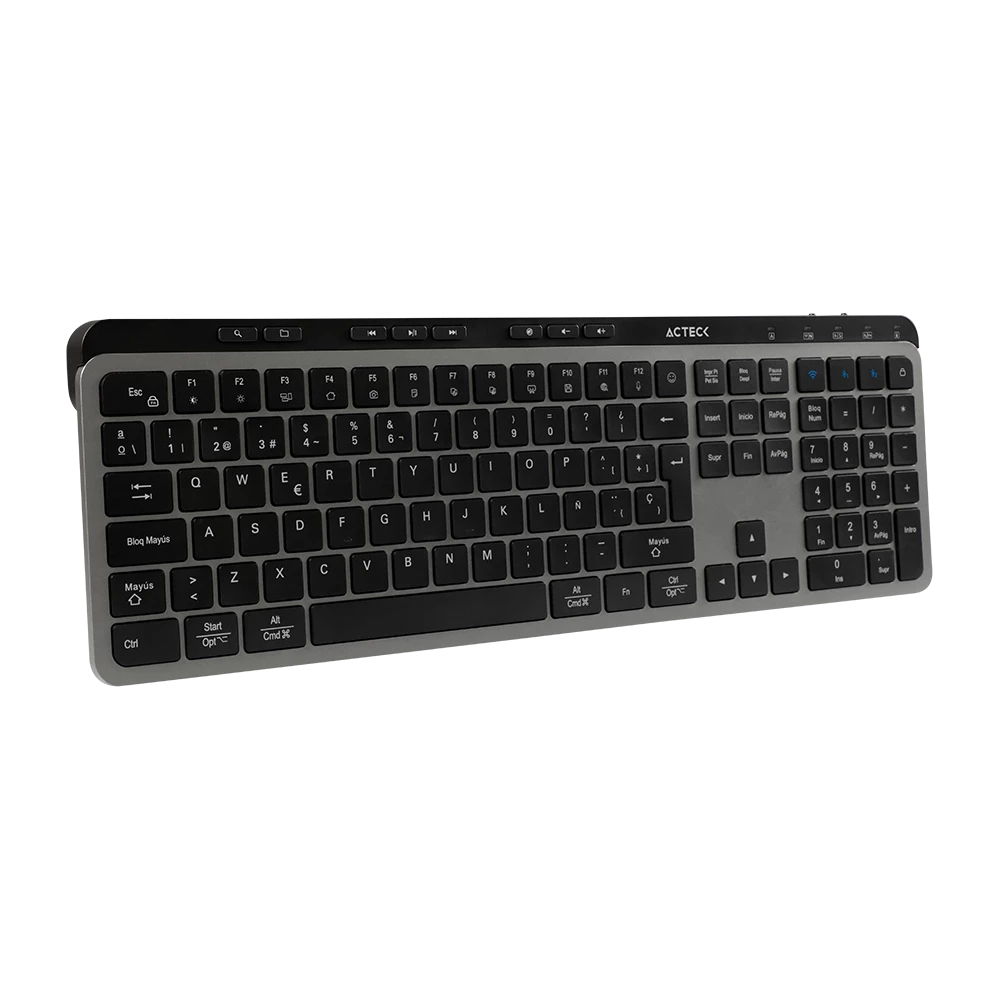 Teclado Multidispositivo | Inspire Krea TI755 |/ 2.4 MHz + 2 modos BT  | Tamaño 100% | Teclas de Membrana Tipo Tijera + Perfil Delgado + Teclas Multimedia |  Recargable  | Elite Negro-Gris