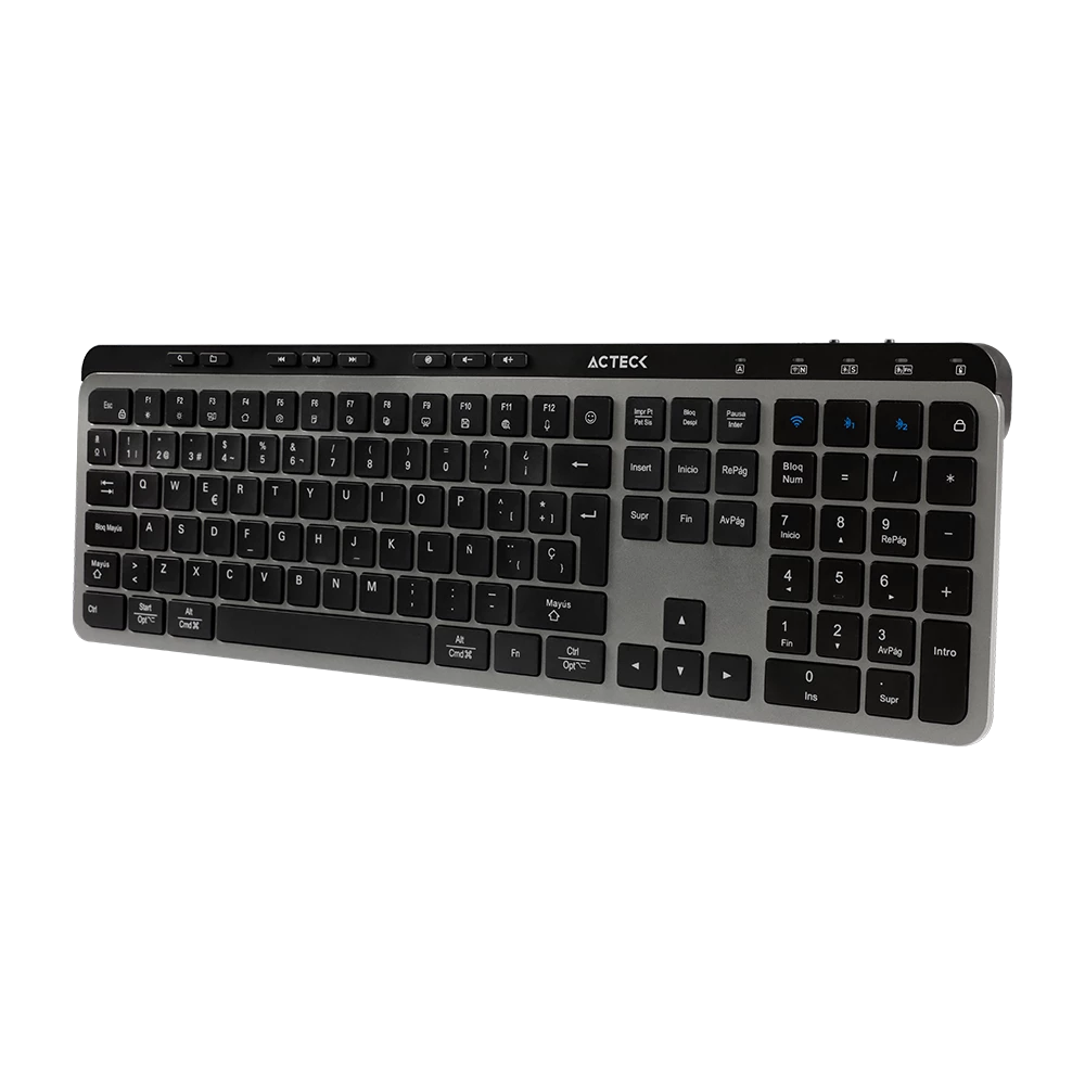 Teclado Multidispositivo | Inspire Krea TI755 |/ 2.4 MHz + 2 modos BT  | Tamaño 100% | Teclas de Membrana Tipo Tijera + Perfil Delgado + Teclas Multimedia |  Recargable  | Elite Negro-Gris