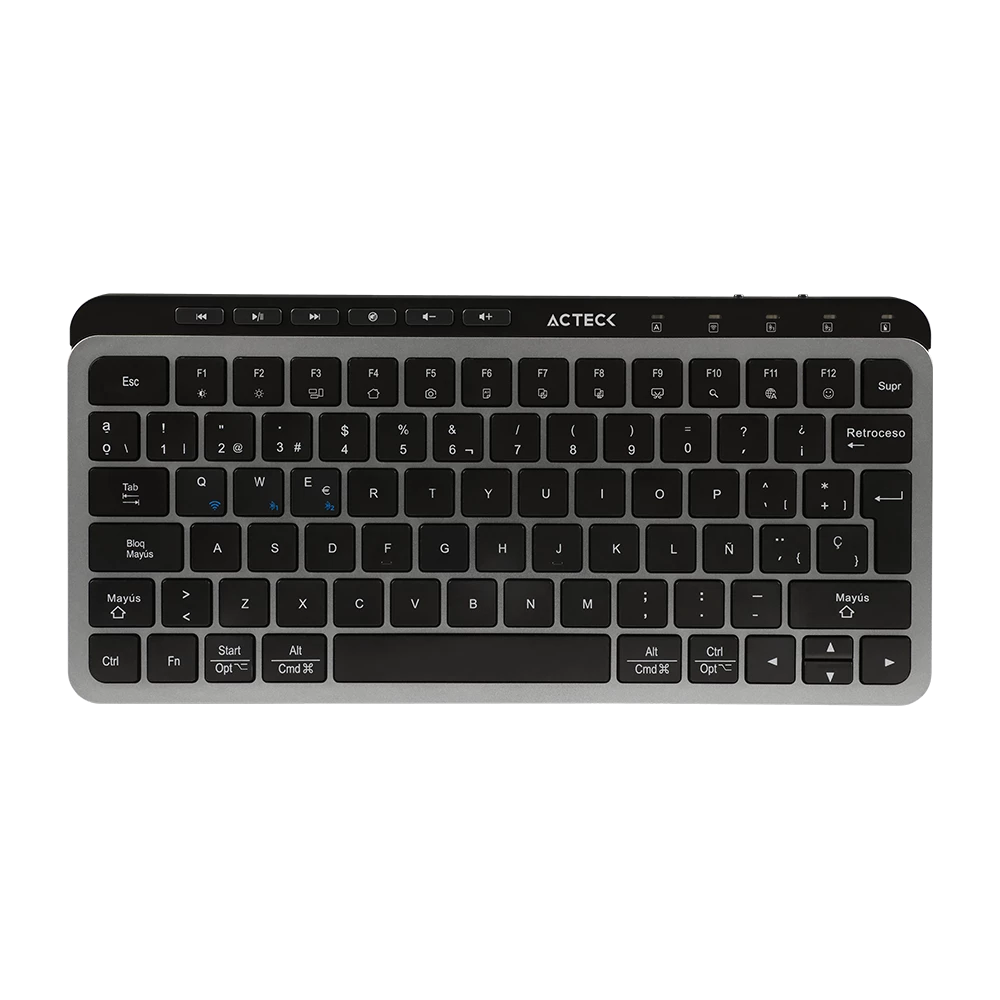 Teclado Multidispositivo | Inspire Krea TI750  | 2.4 MHz + 2 modos BT  | Tamaño 65% | Teclas de Membrana Tipo Tijera + Perfil Delgado + Teclas Multimedia |  Recargable  | Elite Negro-Gris