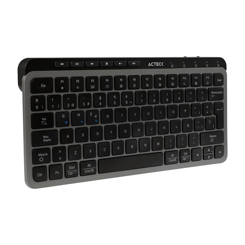 Teclado Multidispositivo | Inspire Krea TI750  | 2.4 MHz + 2 modos BT  | Tamaño 65% | Teclas de Membrana Tipo Tijera + Perfil Delgado + Teclas Multimedia |  Recargable  | Elite Negro-Gris