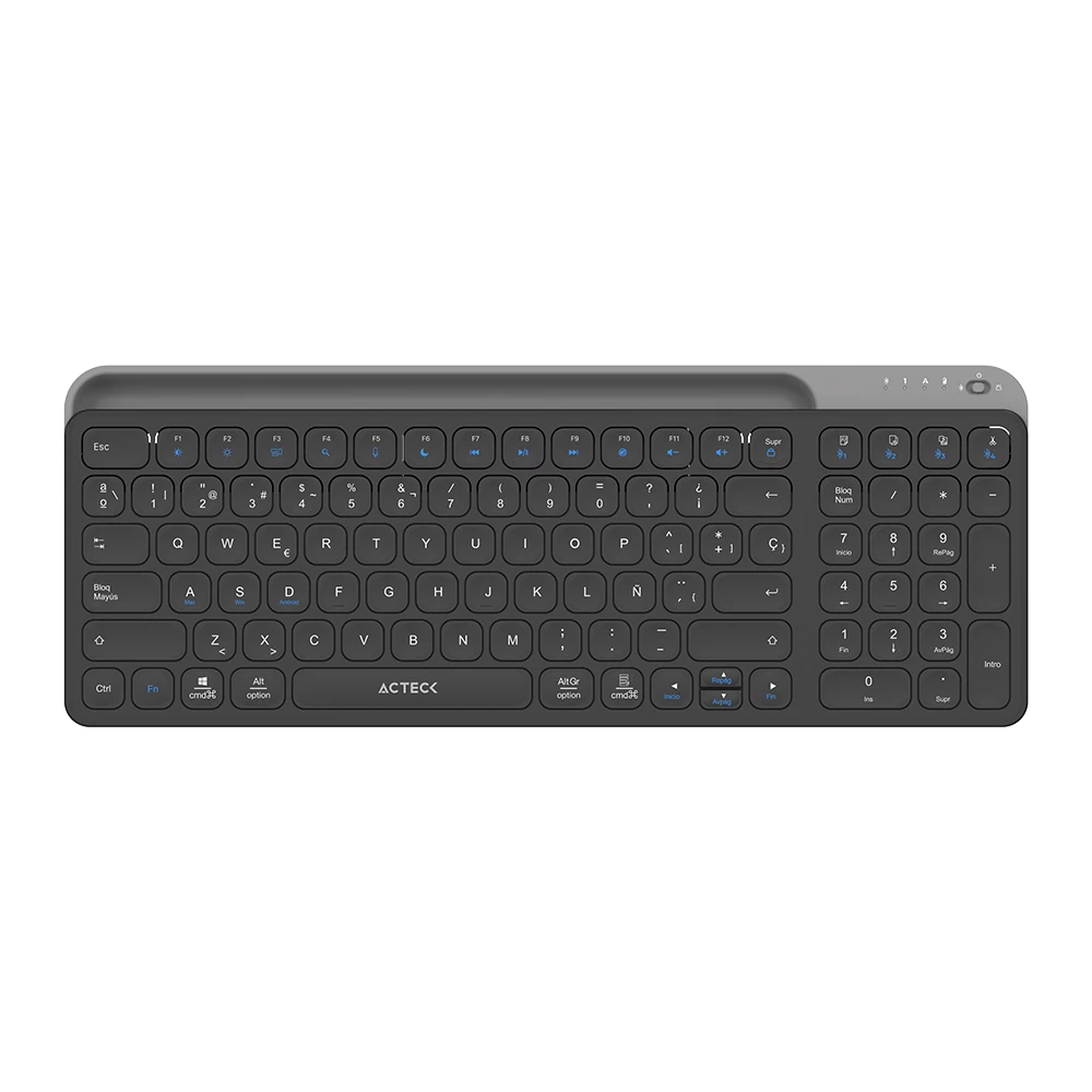 Teclado Multidispositivo | Inspire Trek TI747 | 2.4 MHz + 2 modos BT | Tamaño 98% | Teclas de Membrana Tipo Tijera + Perfil Delgado + Teclas Multimedia | Recargable  | Elite Negro-Gris