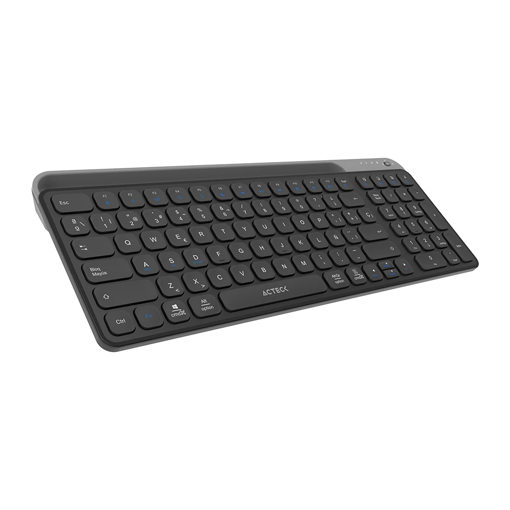 Teclado Multidispositivo | Inspire Trek TI747 | 2.4 MHz + 2 modos BT | Tamaño 98% | Teclas de Membrana Tipo Tijera + Perfil Delgado + Teclas Multimedia | Recargable  | Elite Negro-Gris