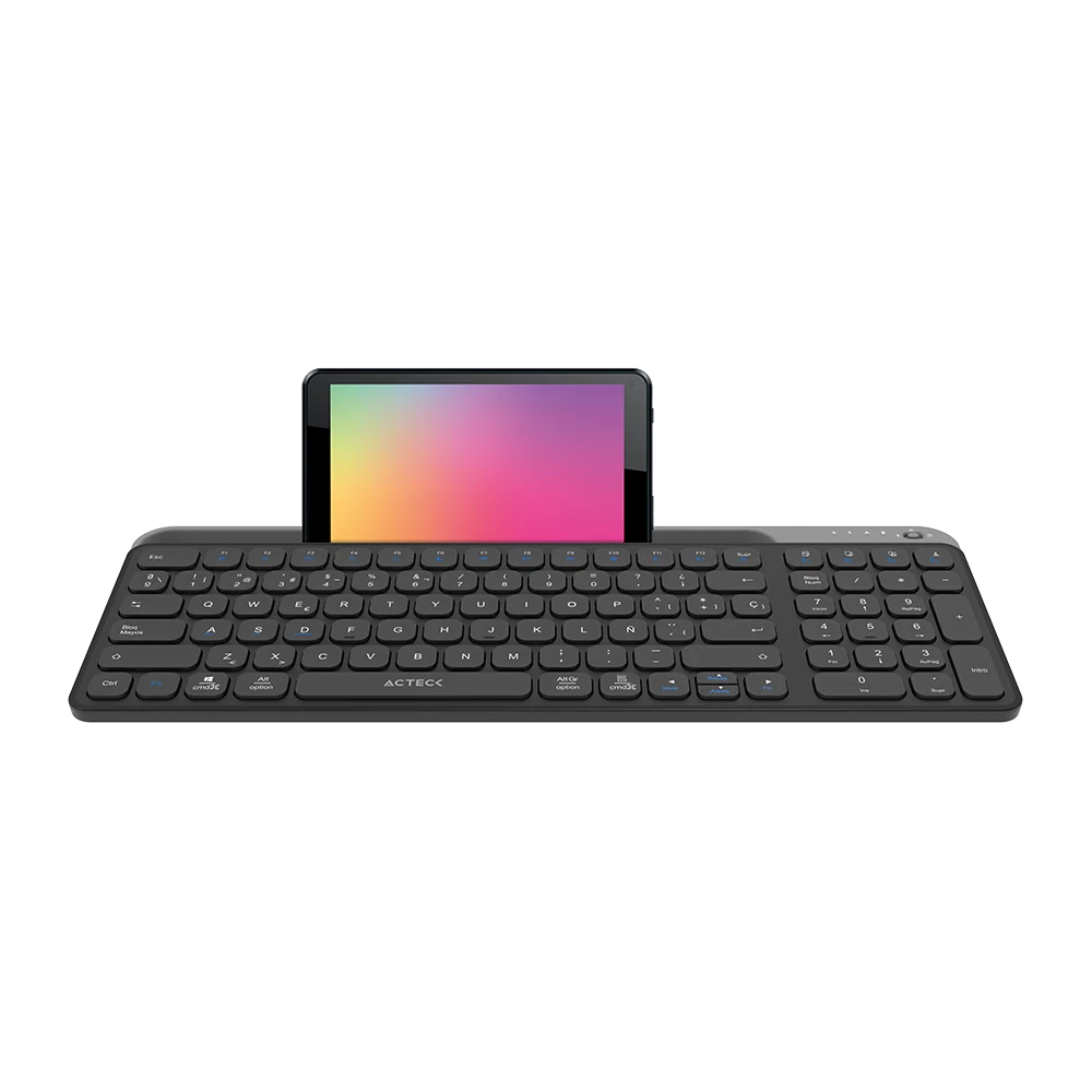 Teclado Multidispositivo | Inspire Trek TI747 | 2.4 MHz + 2 modos BT | Tamaño 98% | Teclas de Membrana Tipo Tijera + Perfil Delgado + Teclas Multimedia | Recargable  | Elite Negro-Gris