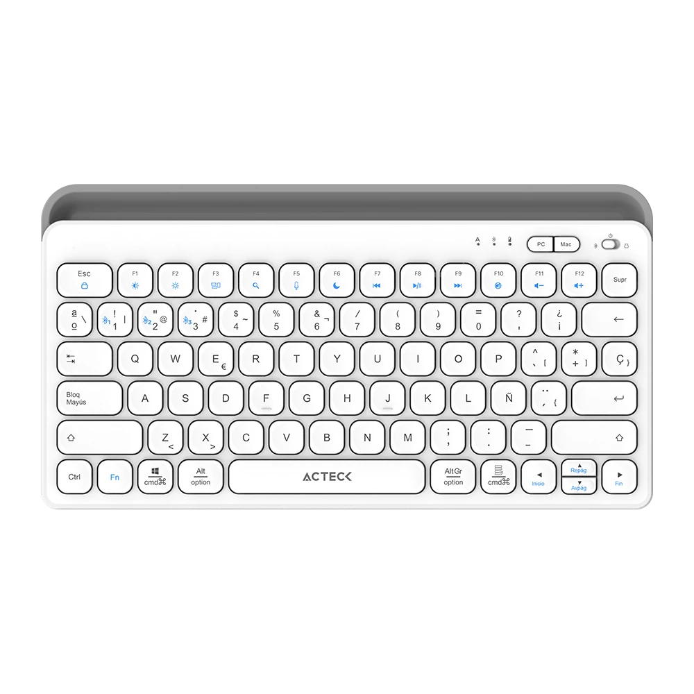 Teclado Multidispositivo | Inspire Trek TI737 | 2.4 MHz + 2 modos BT | Tamaño 65% | Teclas de Membrana Tipo Tijera + Perfil Delgado + Teclas Multimedia | Recargable | Elite | Blanco-Gris