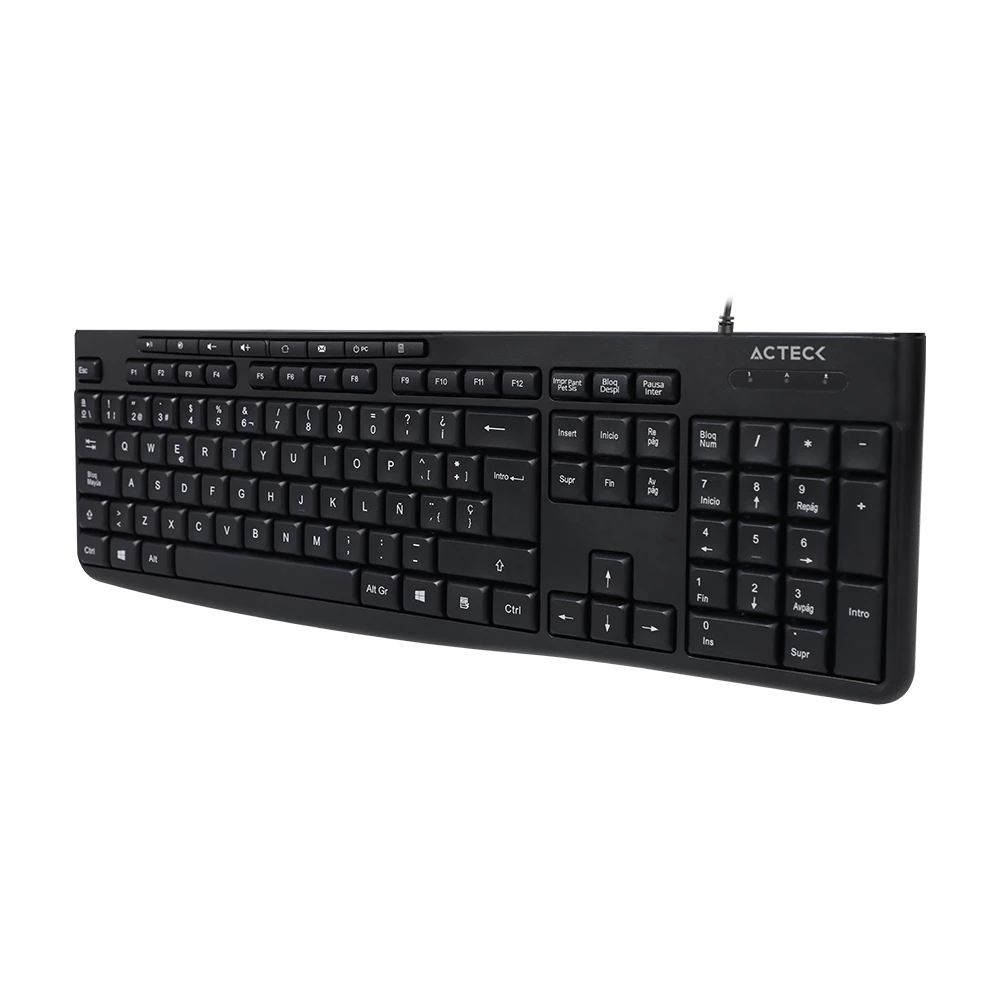 Teclado Clásico Alámbrico | Inspire Prime TA222 | USB 2.0 | 100% + Teclas de Membrana | 1.5 mts cable | Essential | Negro