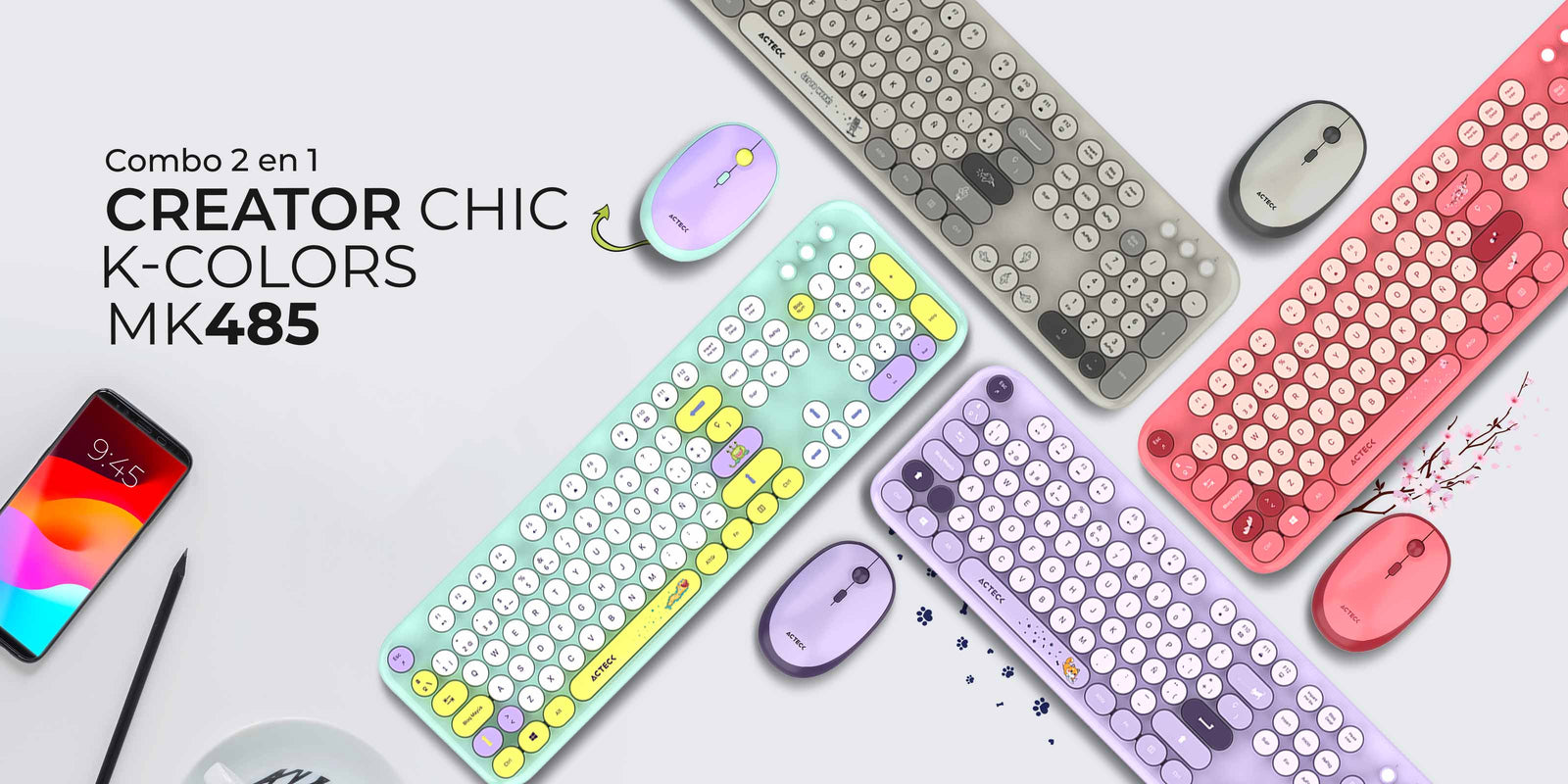 Combo 2 en 1 Inalámbrico | Creator Chic K- Colors MK485 | Teclado + Mo