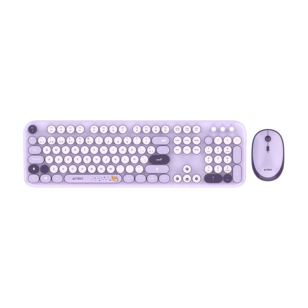 Combo 2 en 1 Inalámbrico | Creator Chic K- Colors MK485 | Teclado + Mouse | 2.4 MHz | 100% + Diseño Vanguardista + Teclas de Membrana | 1xAA + 1xAA | Advanced | Violeta