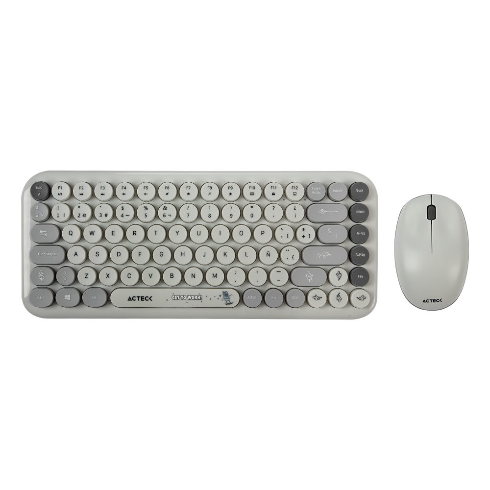 Combo 2 en 1 Inalámbrico | Creator Chic K- Colors MK480 | Teclado + Mouse | 2.4 MHz | 65% + Diseño Vanguardista + Teclas de Membrana | 1xAA + 1xAA | Advanced | Gris