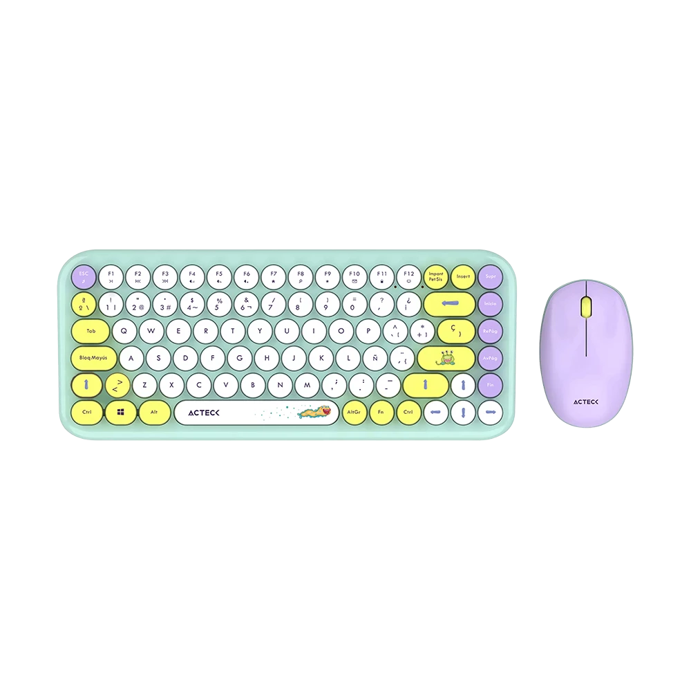 Combo 2 en 1 Inalámbrico | Creator Chic K- Colors MK480 | Teclado + Mouse | 2.4 MHz | 65% + Diseño Vanguardista + Teclas de Membrana | 1xAA + 1xAA | Advanced | Tiffany