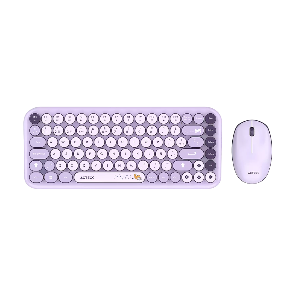 Combo 2 en 1 Inalámbrico | Creator Chic K- Colors MK480 | Teclado + Mouse | 2.4 MHz | 65% + Diseño Vanguardista + Teclas de Membrana | 1xAA + 1xAA | Advanced | Violeta