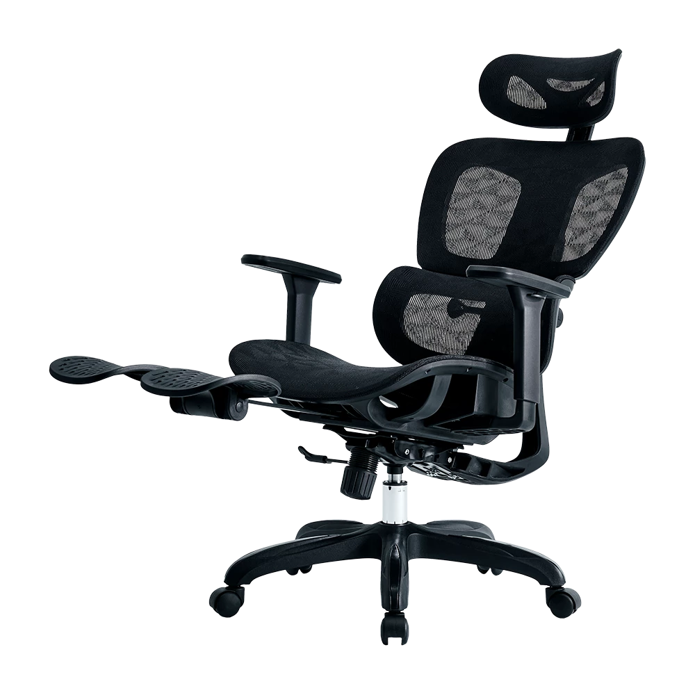 Silla de Oficina Ergonómica | Flux Pro EC757 | Malla + PP + Nylon | Pistón Clase 4 + Soporta hasta 136 Kg + Mecanismo Mecánico + 135° | Reposabrazos 3D + Reposapiés | Elite | Negro