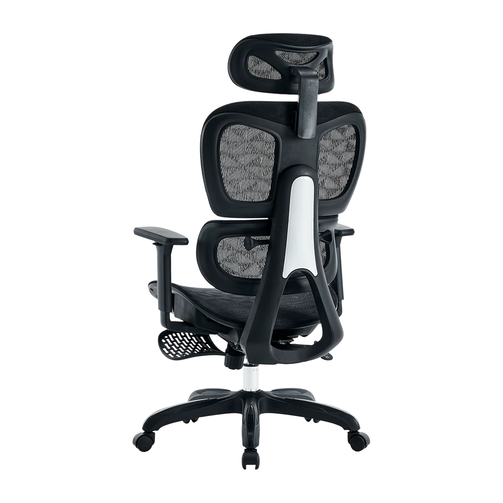 Silla de Oficina Ergonómica | Flux Pro EC757 | Malla + PP + Nylon | Pistón Clase 4 + Soporta hasta 136 Kg + Mecanismo Mecánico + 135° | Reposabrazos 3D + Reposapiés | Elite | Negro