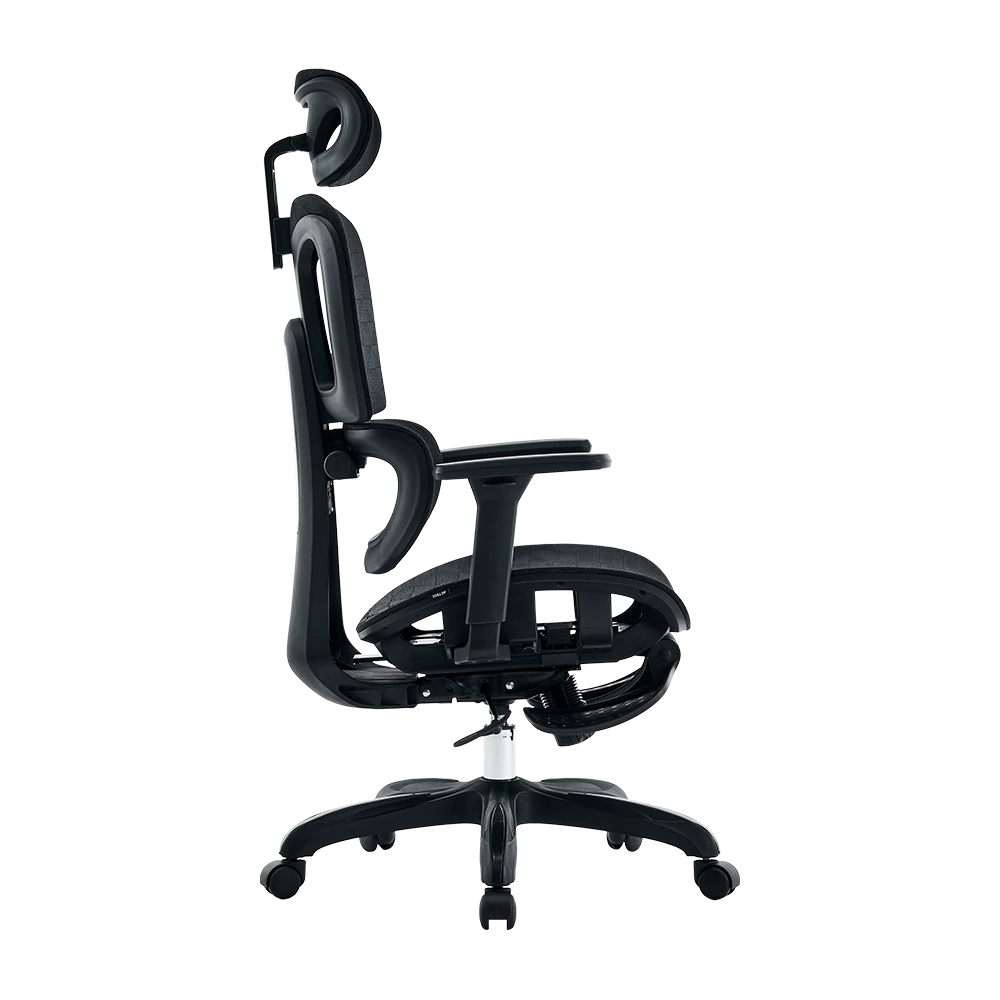 Silla de Oficina Ergonómica | Flux Pro EC757 | Malla + PP + Nylon | Pistón Clase 4 + Soporta hasta 136 Kg + Mecanismo Mecánico + 135° | Reposabrazos 3D + Reposapiés | Elite | Negro