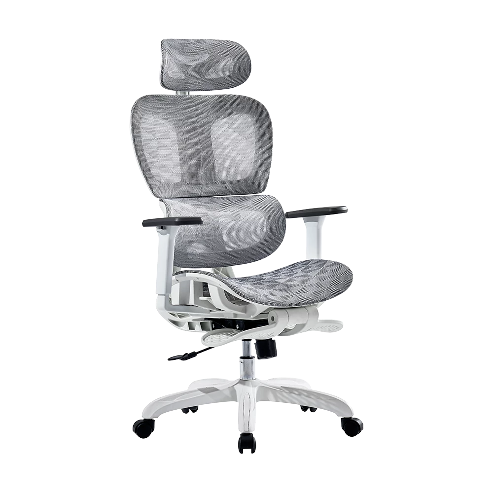 Silla de Oficina Ergonómica | Flux Pro EC757 | Malla + PP + Nylon | Pistón Clase 4 + Soporta hasta 136 Kg + Mecanismo Mecánico + 135° | Reposabrazos 3D + Reposapiés | Elite | Blanco