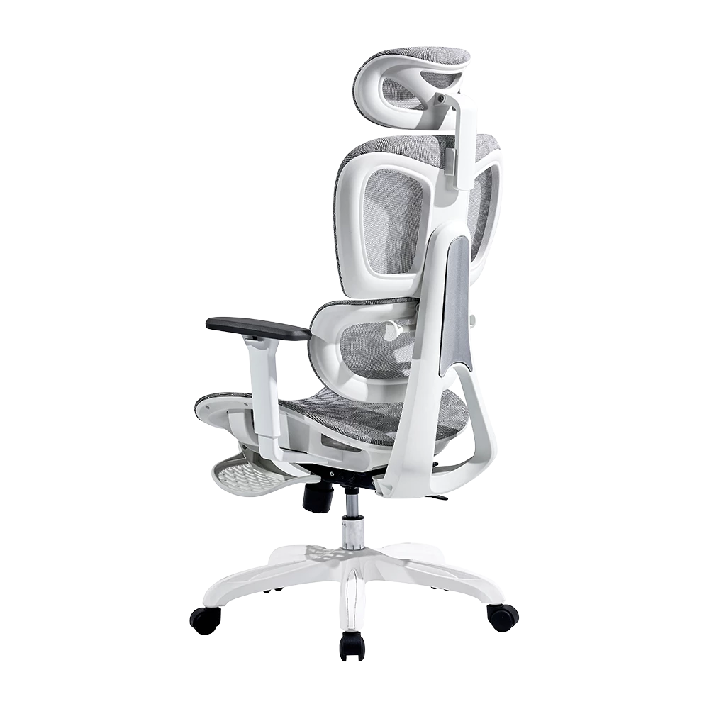 Silla de Oficina Ergonómica | Flux Pro EC757 | Malla + PP + Nylon | Pistón Clase 4 + Soporta hasta 136 Kg + Mecanismo Mecánico + 135° | Reposabrazos 3D + Reposapiés | Elite | Blanco