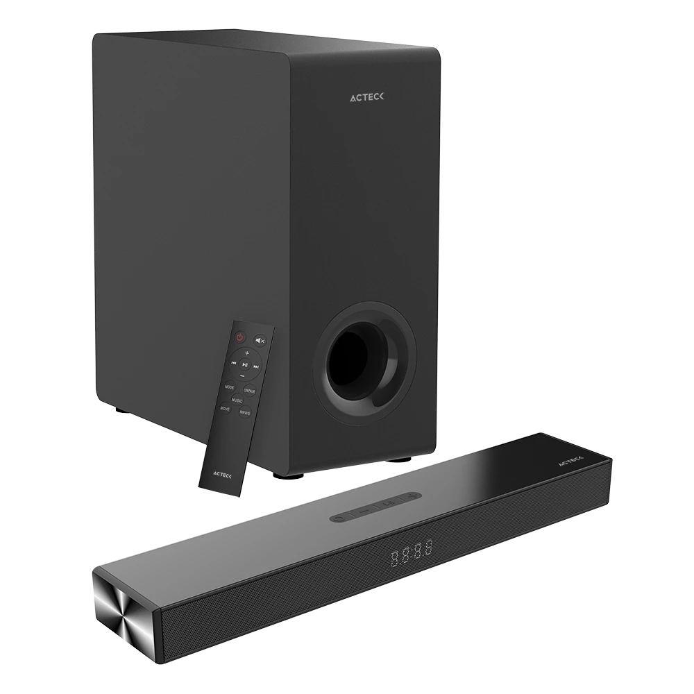 Barra de Sonido Thin BS600 | Bluetooth 5.3 + 3.5 mm + USB + HDMI + Óptica | Subwoofer Alámbrico | Sonido Estéreo + 2.1 | 60 W | Control Remoto | Advanced | Negro