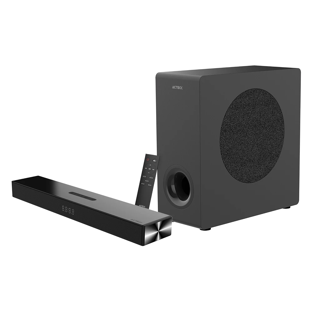 Barra de Sonido Thin BS600 | Bluetooth 5.3 + 3.5 mm + USB + HDMI + Óptica | Subwoofer Alámbrico | Sonido Estéreo + 2.1 | 60 W | Control Remoto | Advanced | Negro