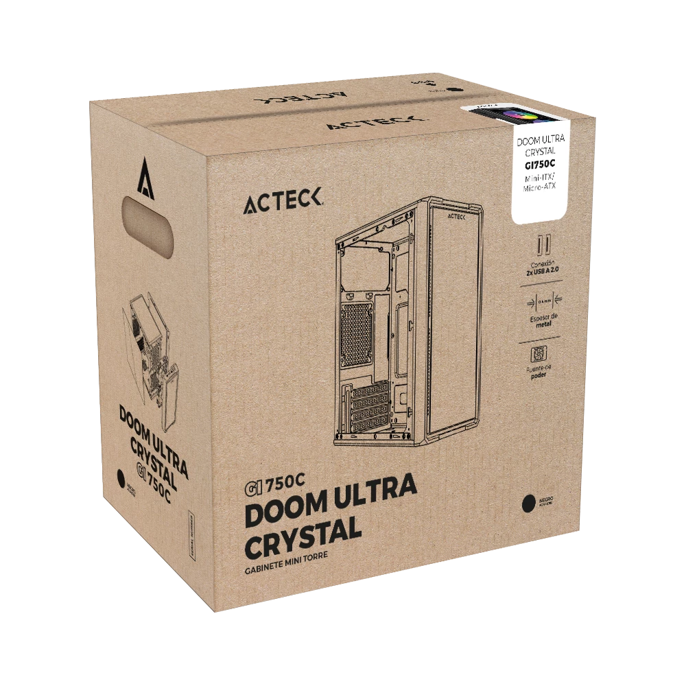 Gabinete Mini Torre | Doom Ultra Crystal GI750C | Negro