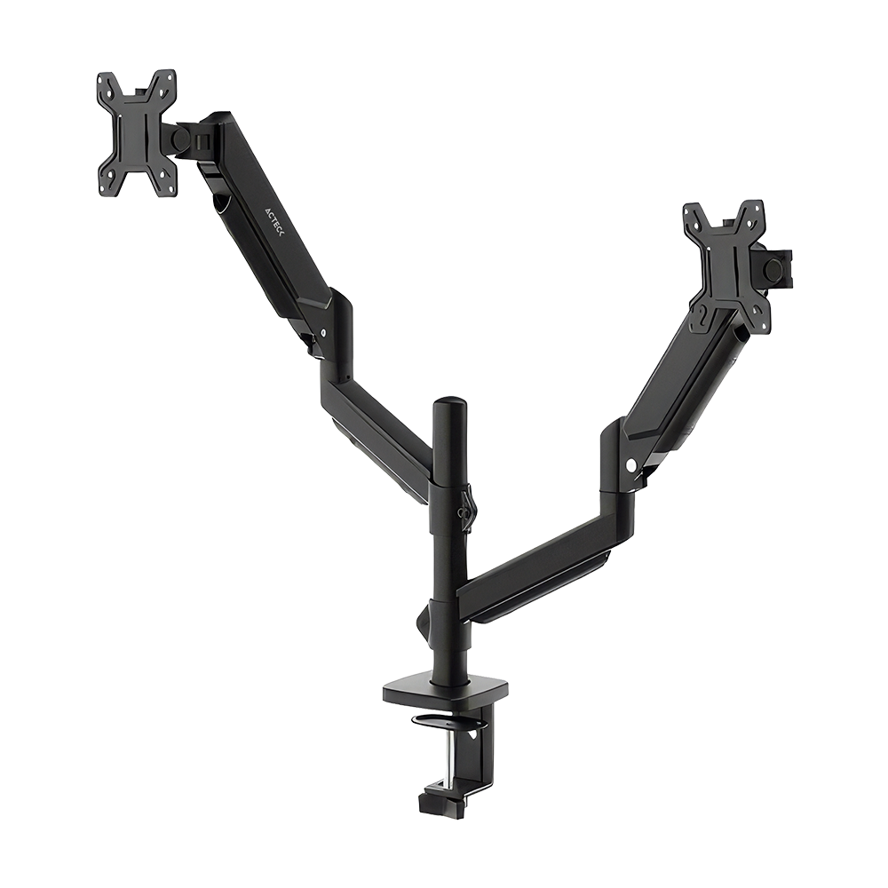 Soporte para Doble Monitor C/Ajuste mecanico de altura con C-Clamp | Enforce Motion SM728 | Negro