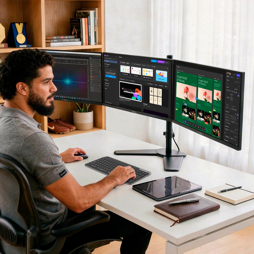Soporte Triple para Monitor Articulado con Base | Enforce Zone-B SM530 | Negro