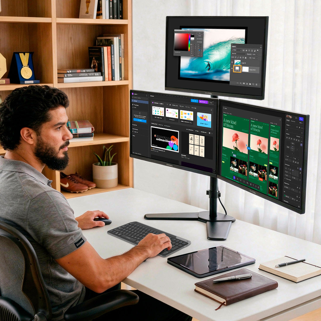 Soporte Triple para Monitor Articulado con Base | Enforce Zone-B SM530 | Negro