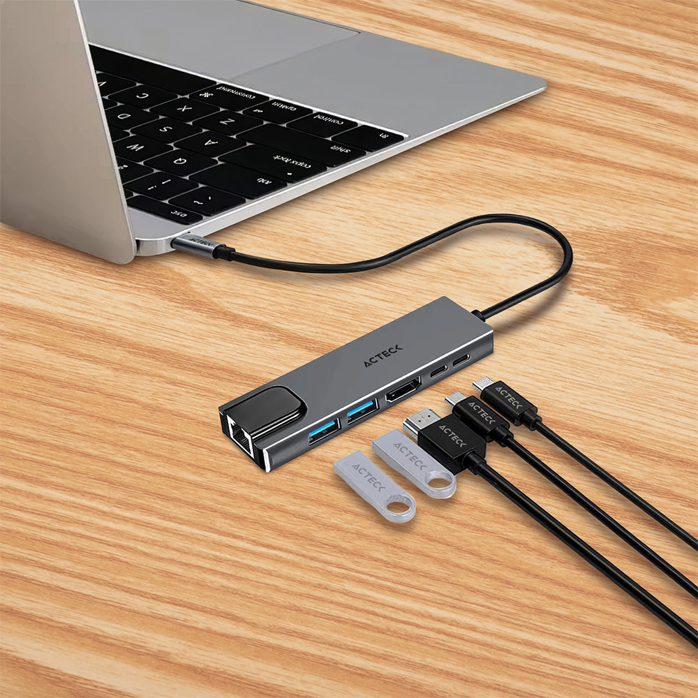 Hub USB-C 6 en 1 | Gatex Dock HD555 | Advanced Series Titanio
