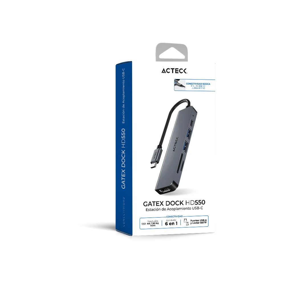 Hub USB-C 6 en 1 | Gatex Dock HD550 | Advanced Series Titanio