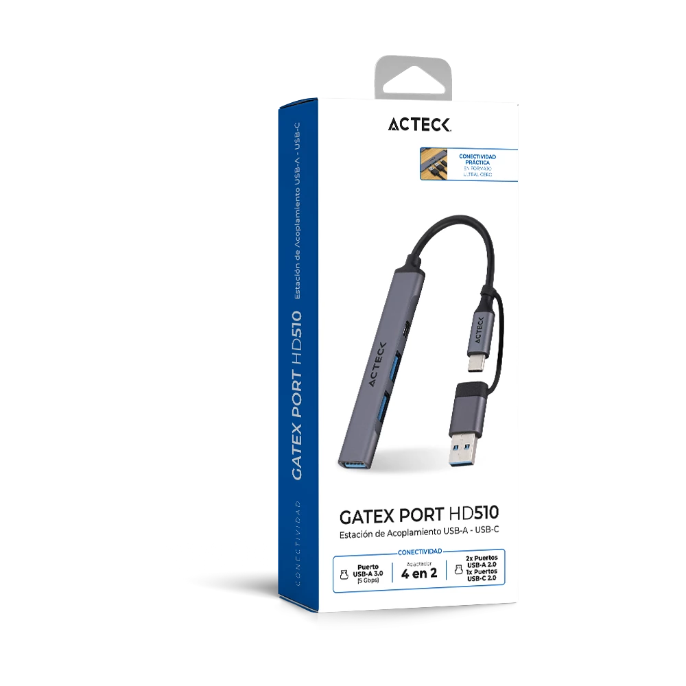 Hub USB-C/A 4 en 2 | Gatex Port HD510 | Essential Series Titanio