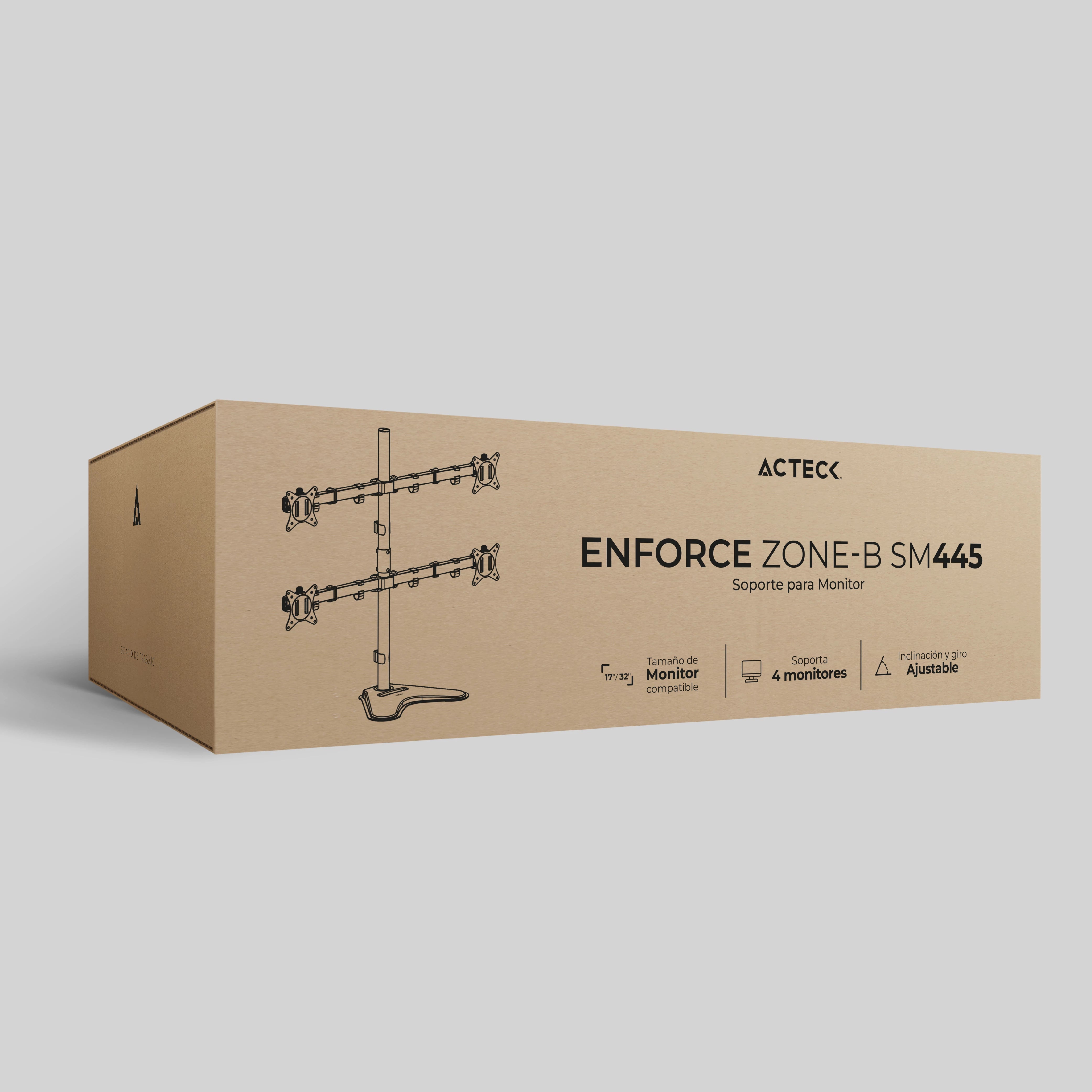 Soporte Articulado para 4 Monitores | Enforce Zone-B SM445 | 17" - 32" | Soporta 9 kg | Soporte Vesa de 75x75mm | 100x100mm con Base | Advanced Series | Negro