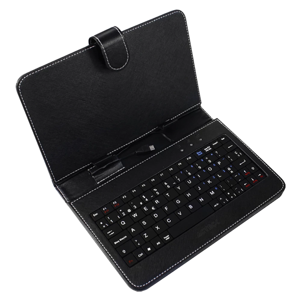 Funda con Teclado Alámbrico Micro USB|  Inspire FT210 | Dispositivos de Hasta 7" Acabado de Tactopiel | Essential Series | Negro