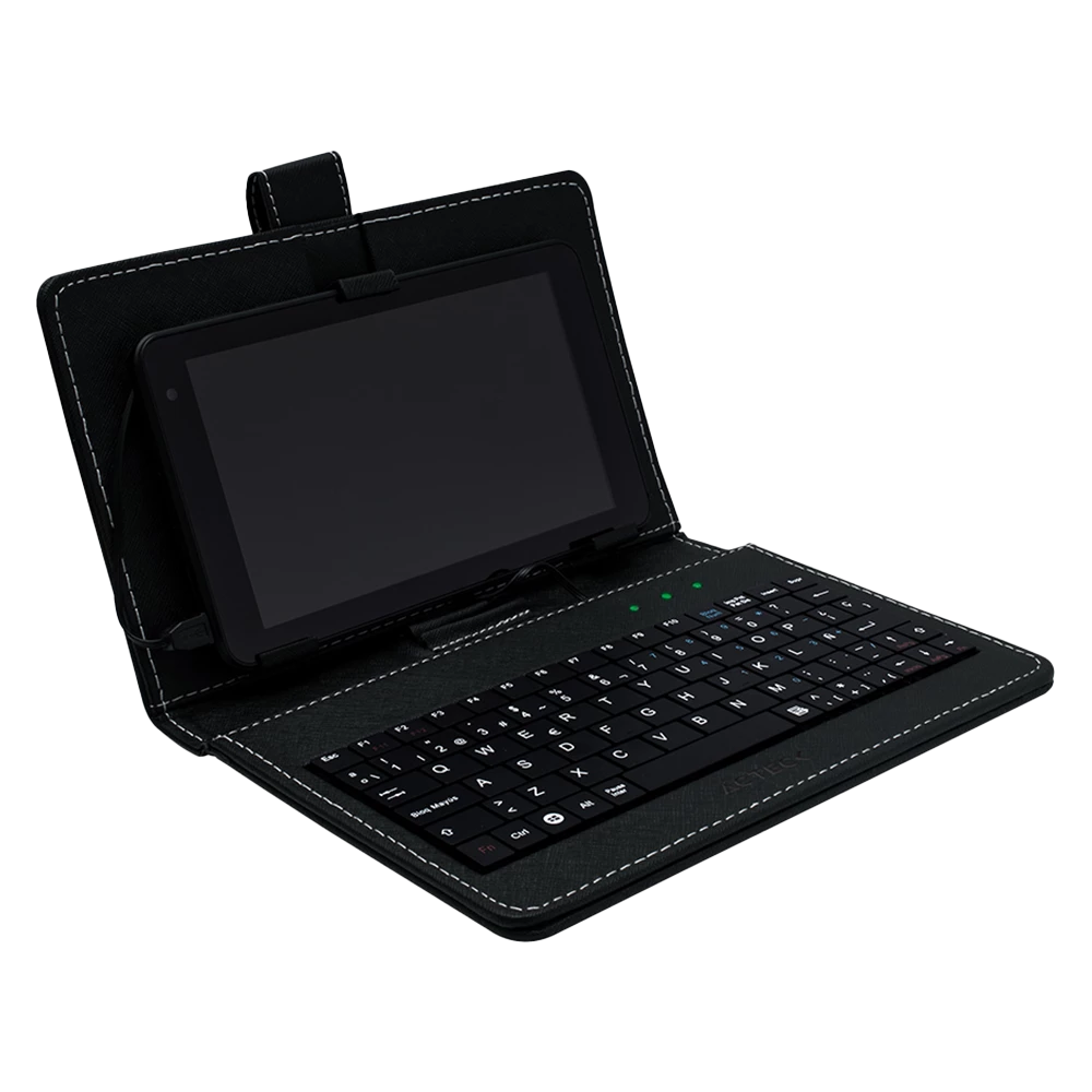 Funda con Teclado Alámbrico Micro USB|  Inspire FT210 | Dispositivos de Hasta 7" Acabado de Tactopiel | Essential Series | Negro